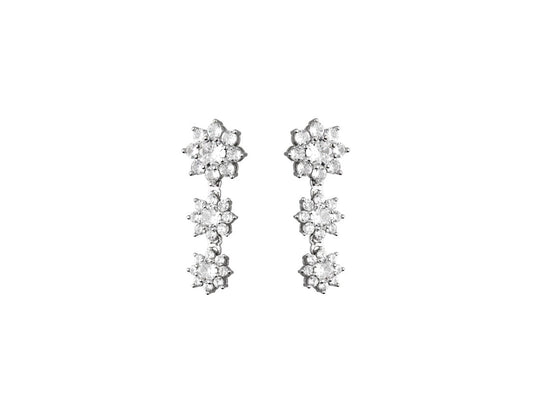 Silver Dangle Earrings Flowers CZ Stones Rhodium Plated Amona Jewellery
