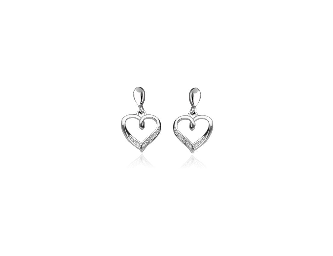 Heart Shaped Silver Earrings Rhodium Plated CZ - Amona Jewellery