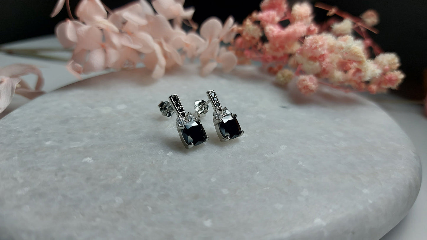 Silver Black Zirconia Dazzle Earrings