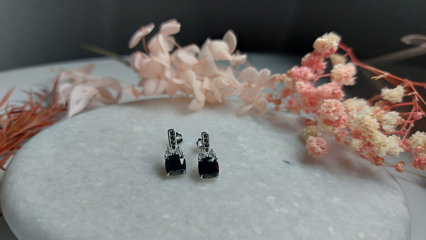 Silver Black Zirconia Dazzle Earrings