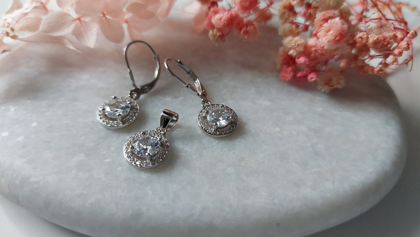 Rhodium-plated silver earrings and pendant set - Amona Jewelry