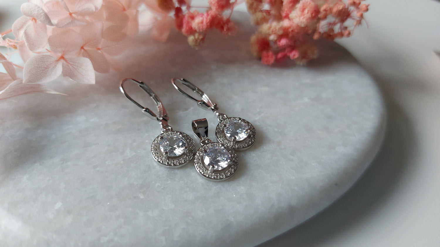 Silver Earrings and Pendant Set with Rhodium Plating - Amona Jewelry