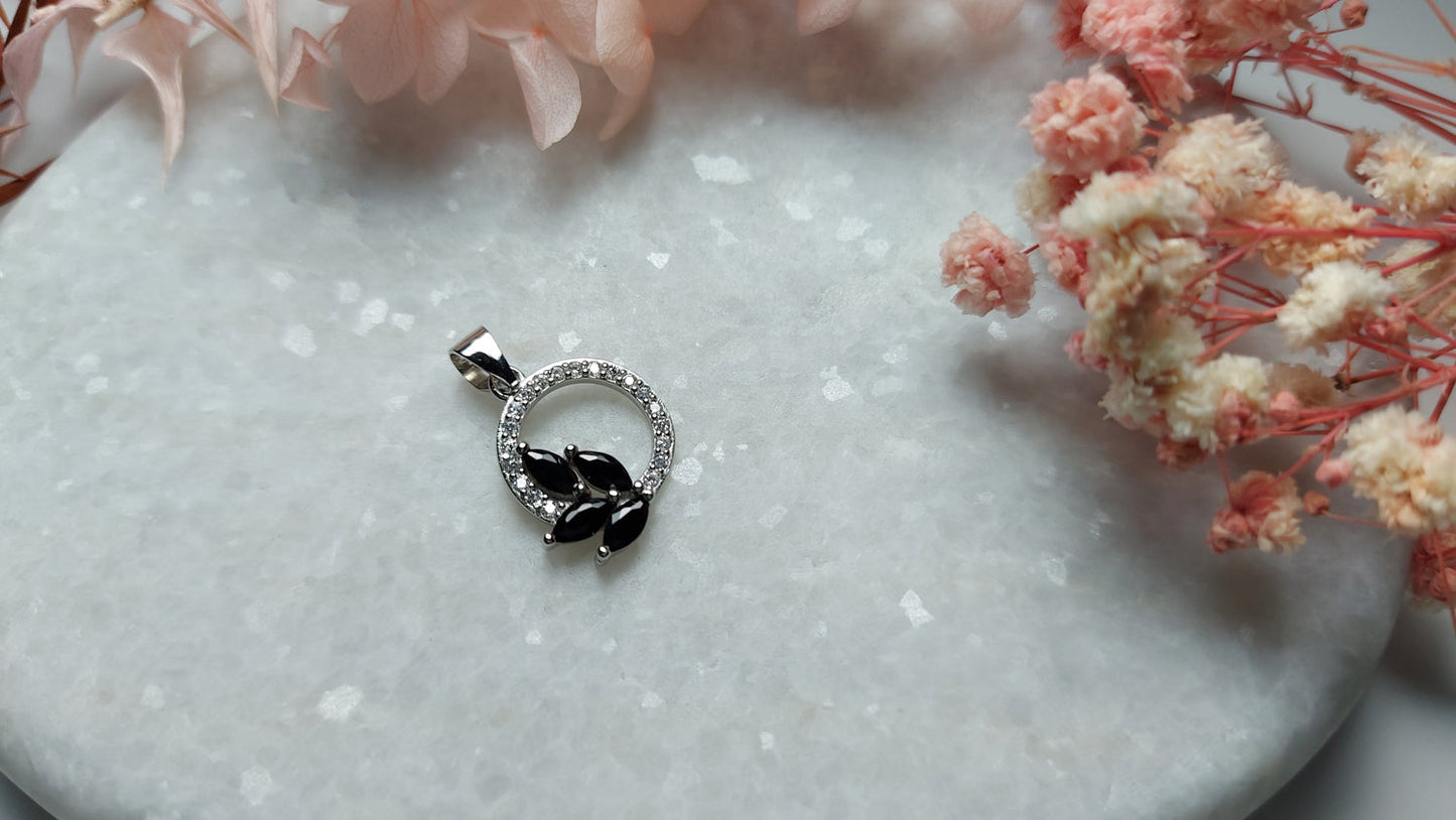Silver Black Zirconia Leaf Pendant