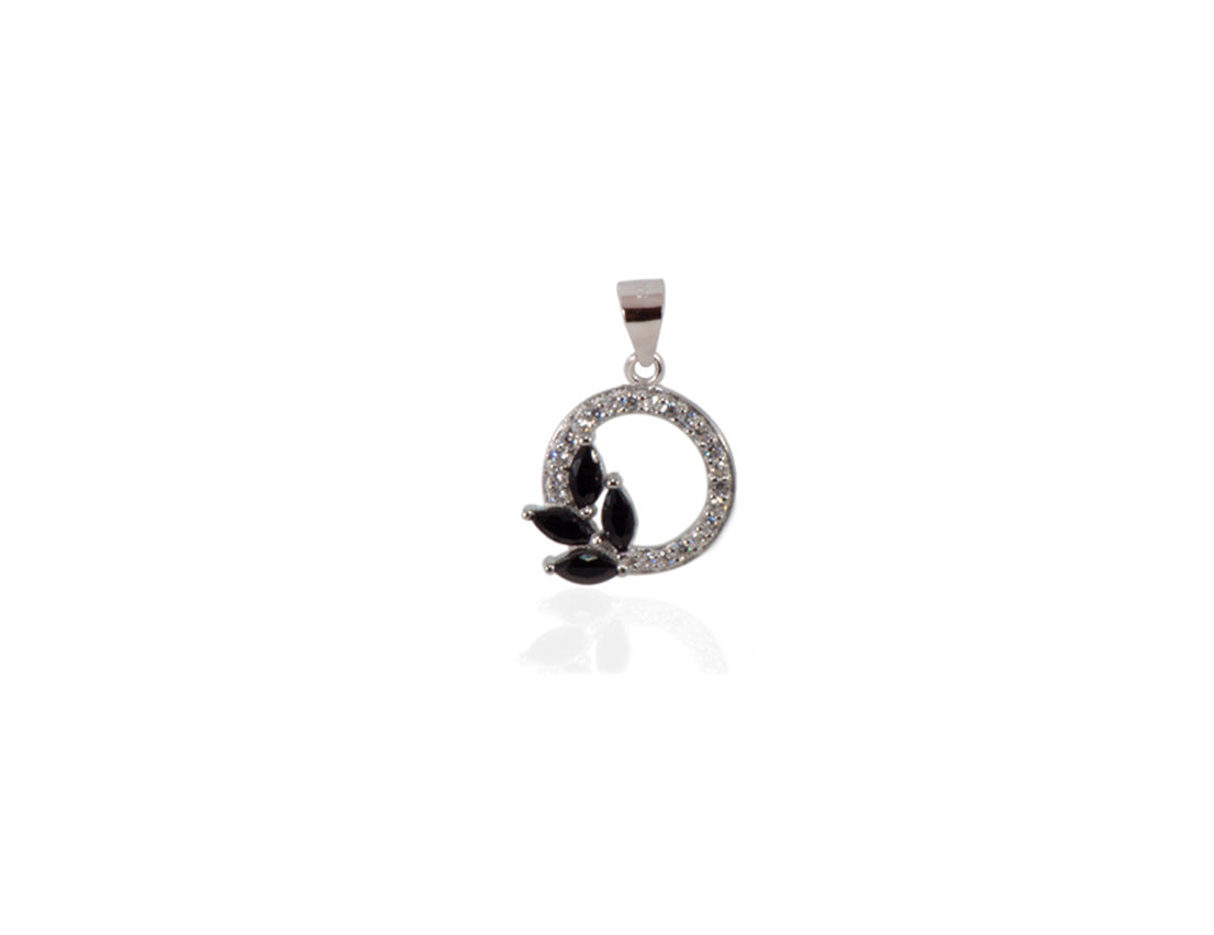 SIlver Rhodium Plated Pendant with Black CZ - Amona Jewellery