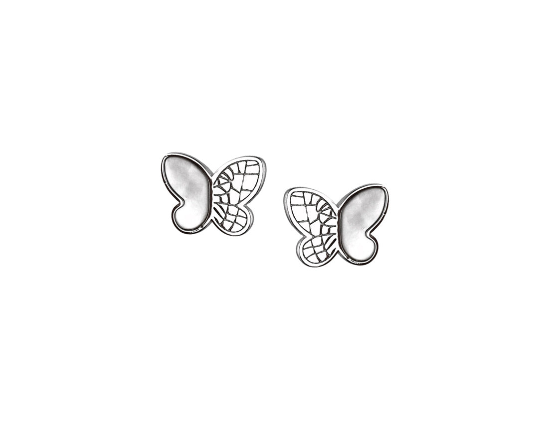 Silver Stud Butterfly Earrings Enamel Rhodium Plated Amona Jewellery