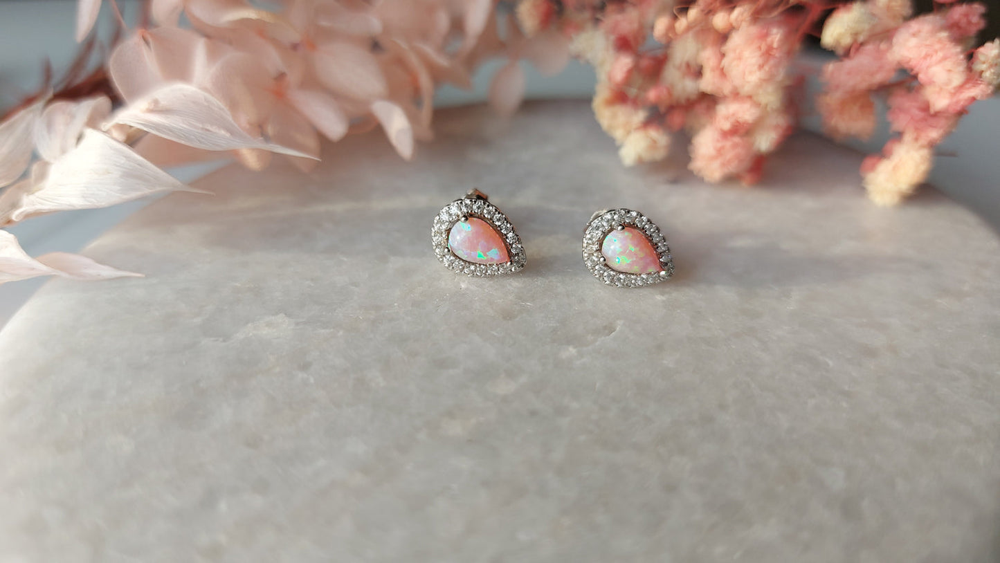 Trendy Pink Opal Earrings - Rhodium Plated Amona Jewellery