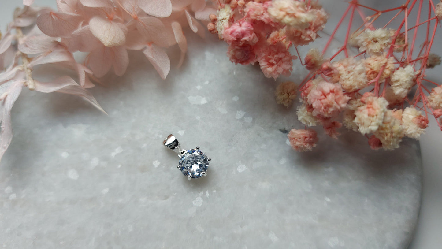 Round Cubic Zirconia 7 mm SIlver Rhodium Plating - Amona Jewellery