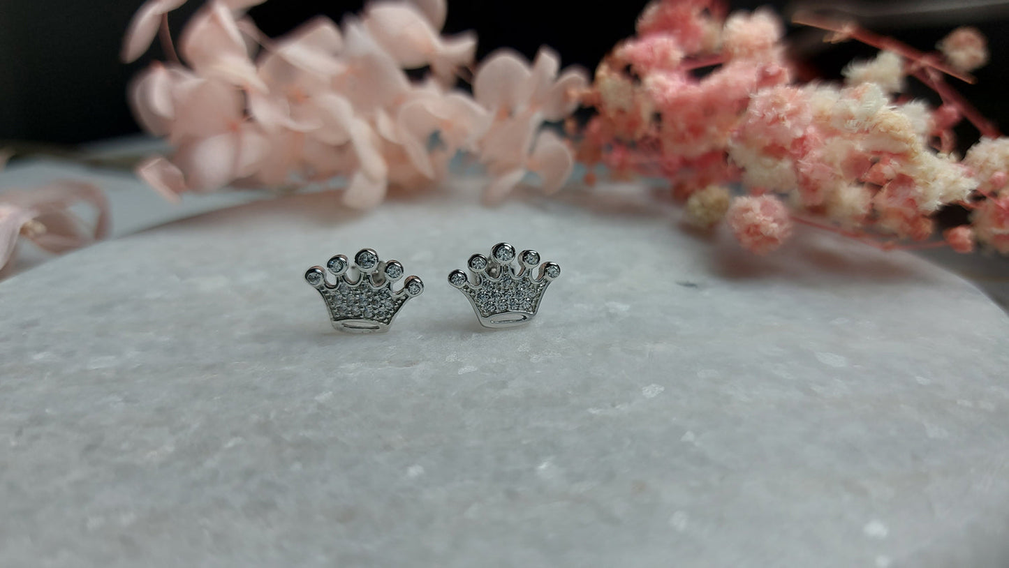 Silver Trendy Princes Crown Earrings Rhodium Plated Amona Jewellery