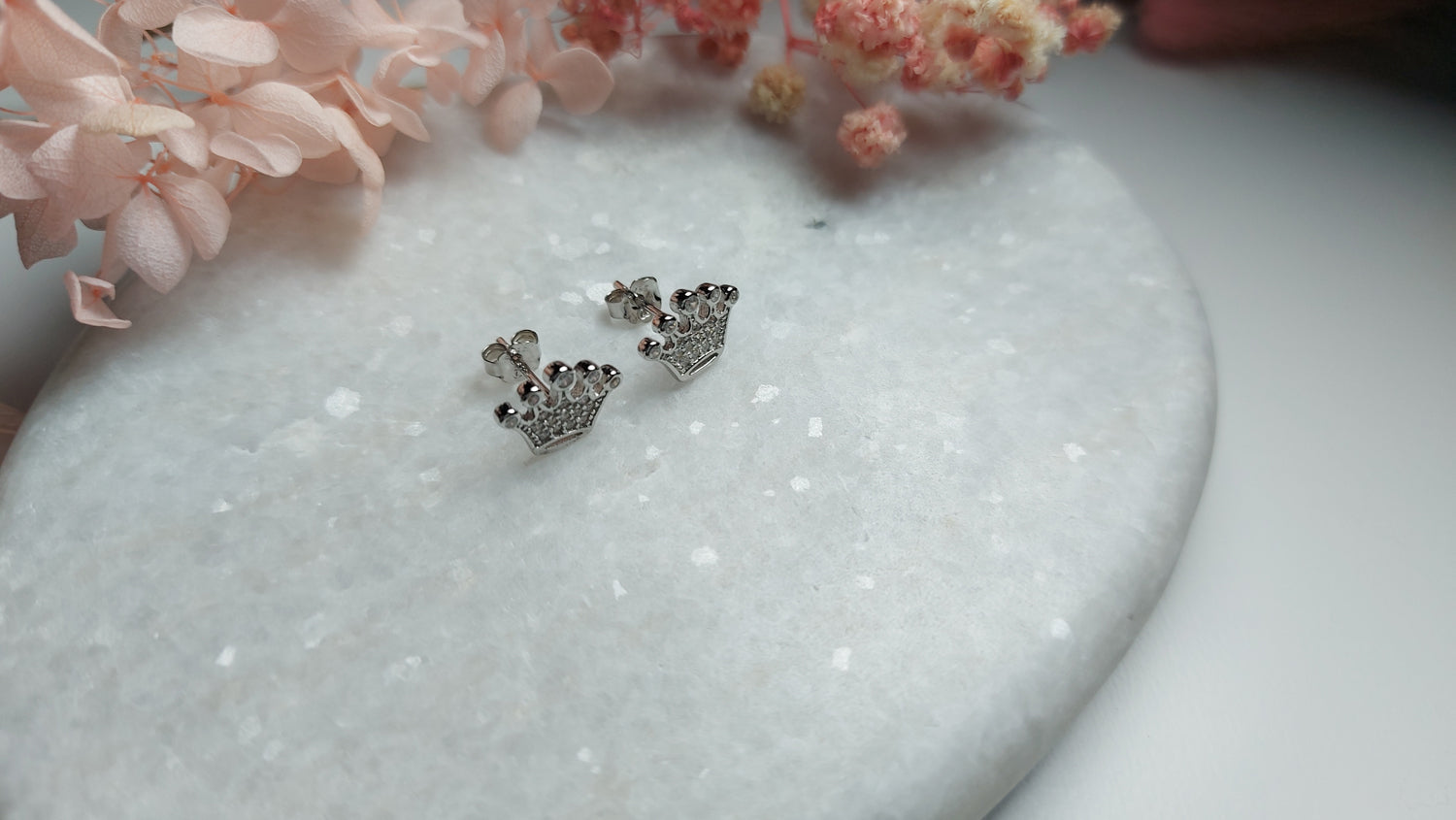 Silver Trendy Princes Crown Earrings Rhodium Plated Amona Jewellery