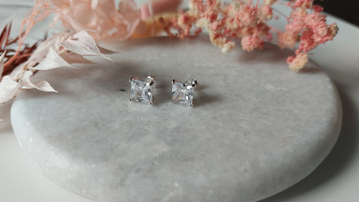 Square Shape Zirconia Stud Earrings 10mm