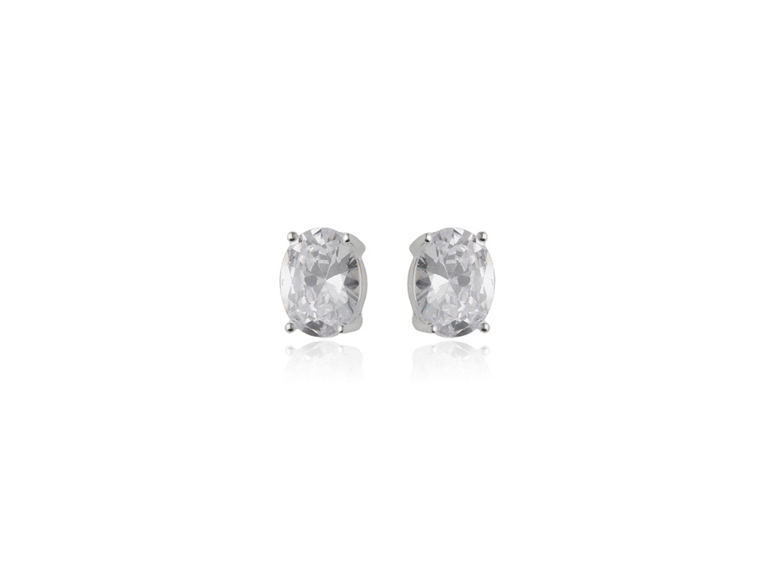 Oval Shaped Cubic Zirconia Silver Stud Earrings - Amona Jewellery