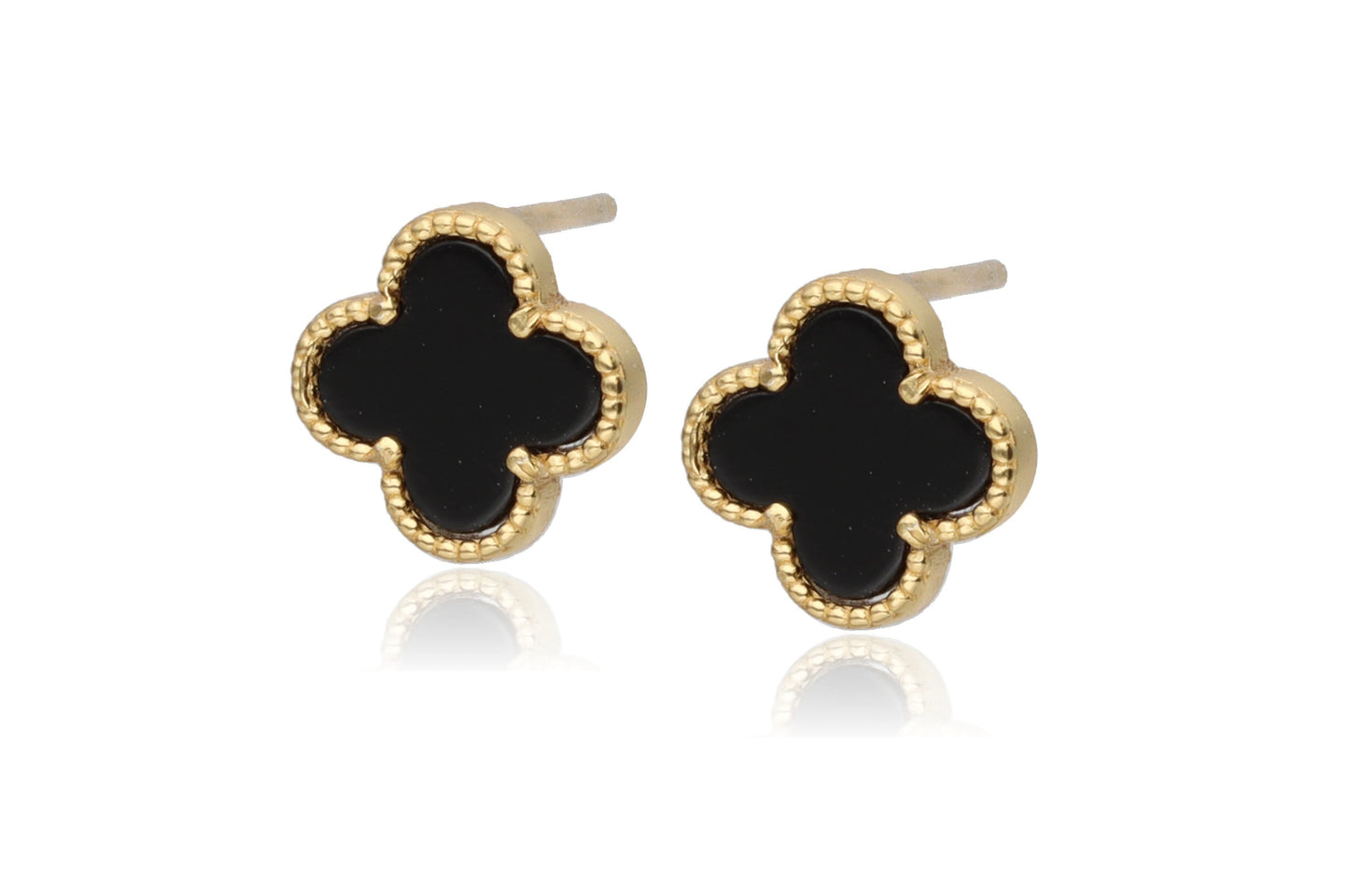 Gold Black Clover Earrings with Onyx