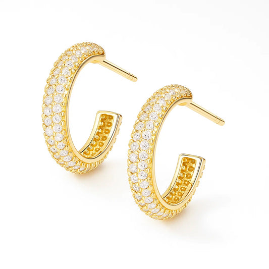 Zirconia Radiance Hoop Earrings Silver Gold Plated