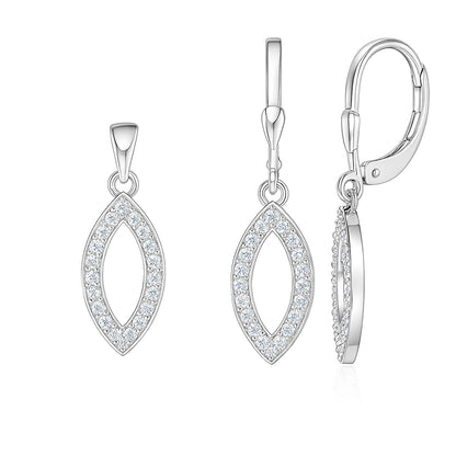 Silver earrings with clear gemstones on a white background