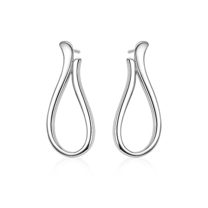 Pair of silver hoop earrings on a white background