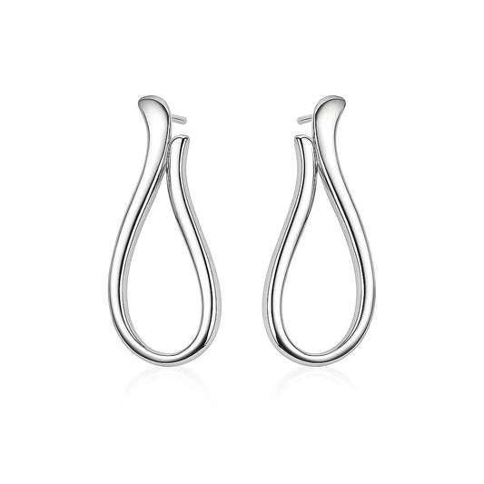 Pair of silver hoop earrings on a white background