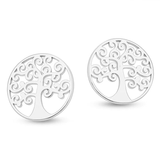 Silver tree of life earrings on a white background