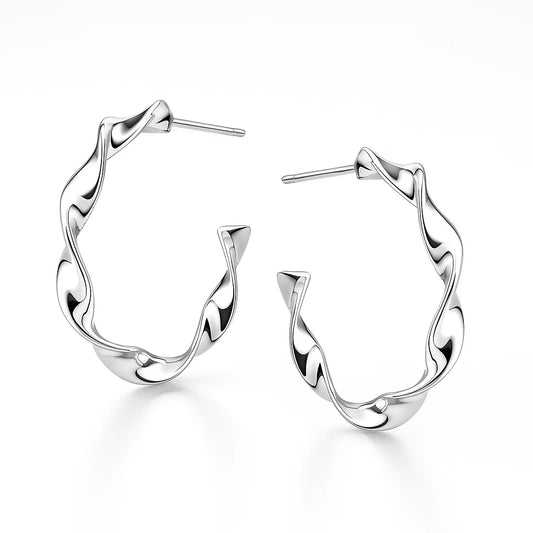 Silver hoop earrings on a white background