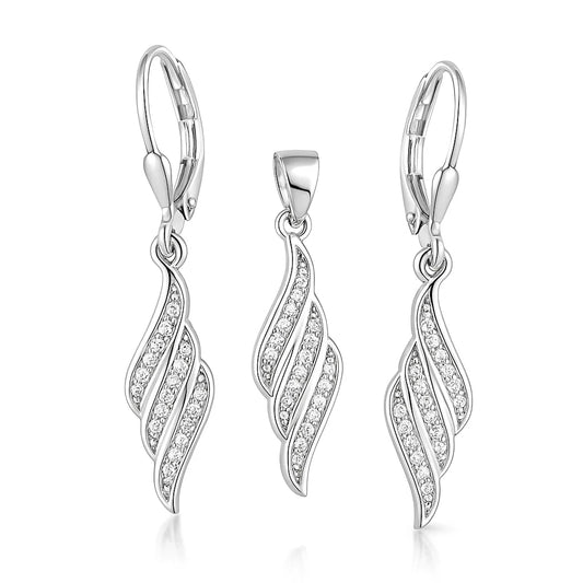 Silver earrings with stone accents on a white background
