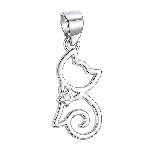Silver Cat Pendant – Elegant Kitty Tail Charm for Animal Lovers