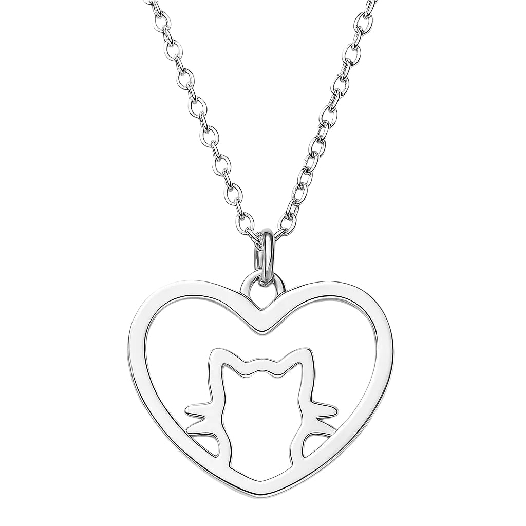 Silver heart-shaped pendant with cut-out design on a white background