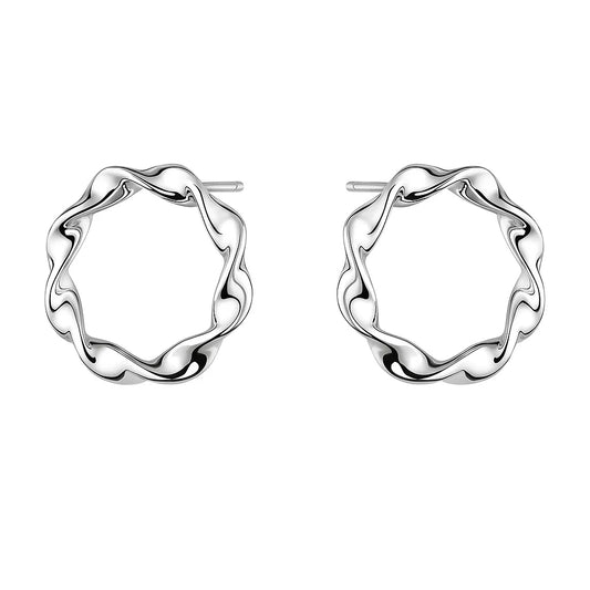 Pair of silver hoop earrings on a white background