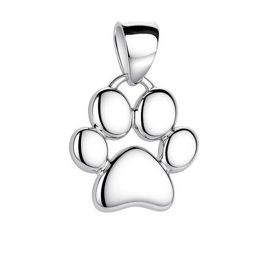 Silver paw print pendant on a white background