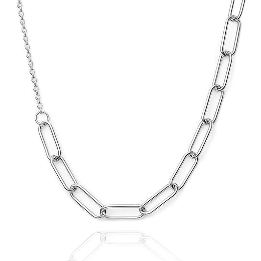 Silver chain necklace on a white background