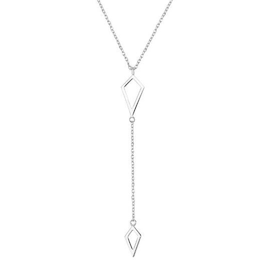 Sleek Silver Rhomboid Duo Necklace Rhodium Plated