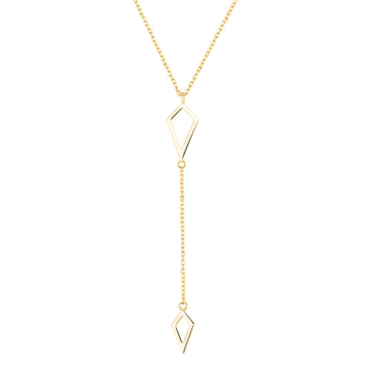 Sleek Silver Rhomboid Duo Necklace Gold Plated