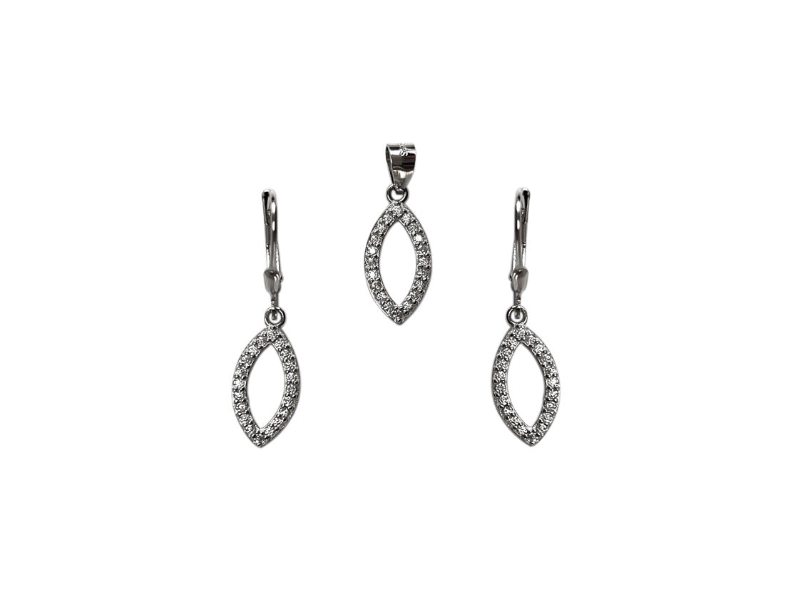 Silver Rhodium Plating Earrings Set and Pendant Lever Back Clasp - Amona Jewellery