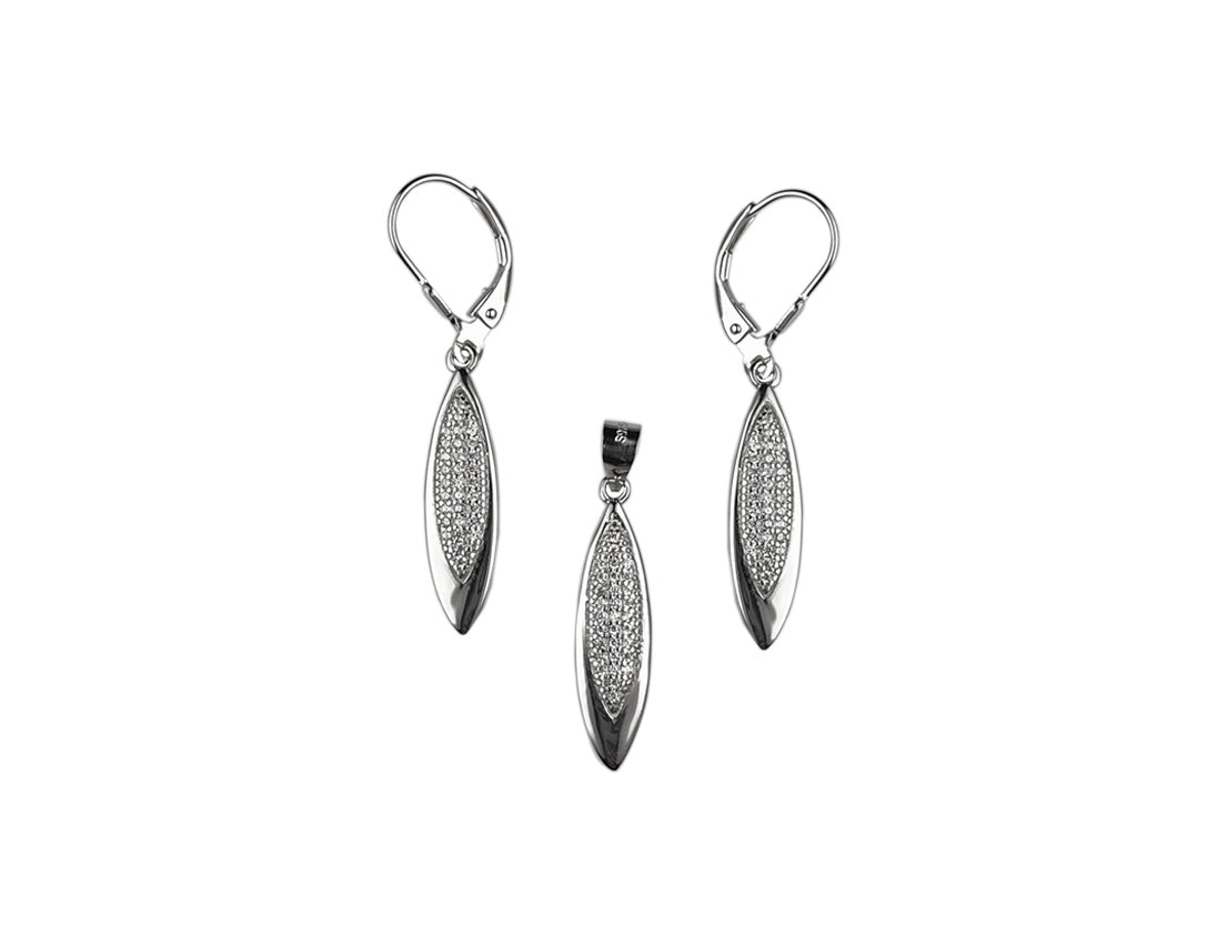 Silver Rhodium Plated Earrings and Pendant Set with Leverback Clasp - Amona Jewellery