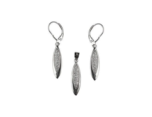 Silver Rhodium Plated Earrings and Pendant Set with Leverback Clasp - Amona Jewellery