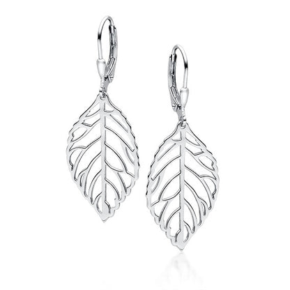 Realistic Leaf Design Silver Earrings