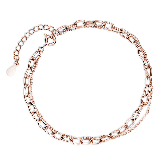 Luxurious Rose Gold-Plated Double Chain Silver Bracelet