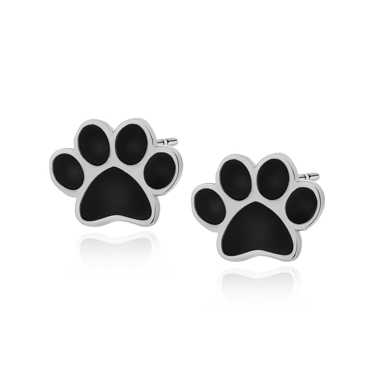 Paw Earrings - Black Enamel