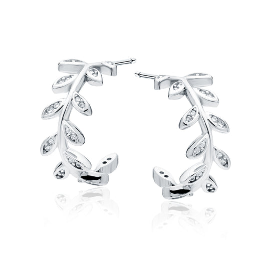 Silver Hoop Leaves Earrings