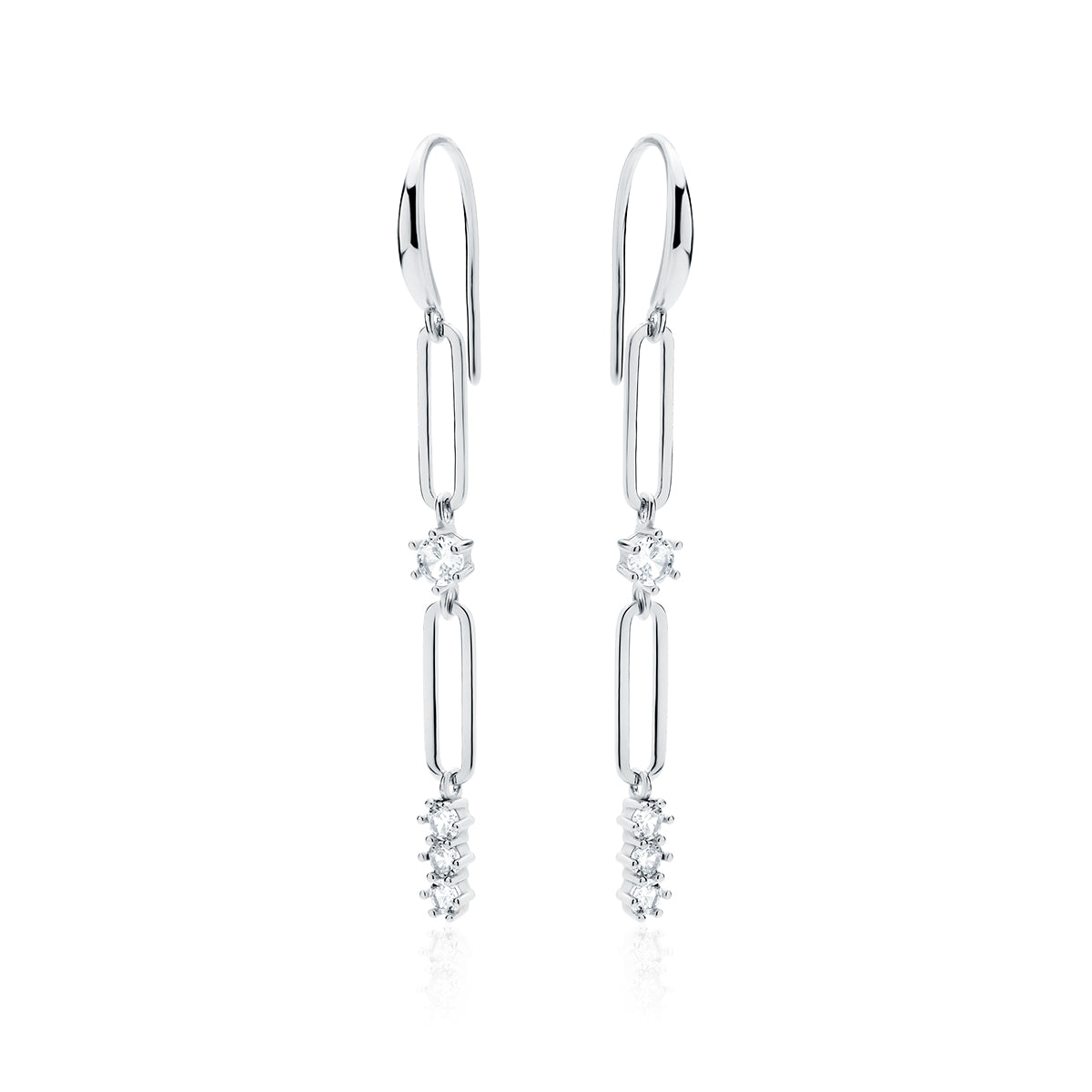 Chain Link Earrings with White Zirconia - Amona Jewelry