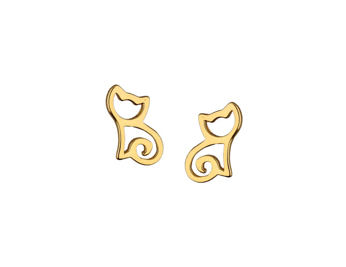 Minimalistic Cats Stud Earrings - Gold Plated