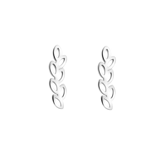 Leaf Shaped Stud Earrings Silver Rhodium Plated Butterfly Clasp - Amona Jewellery