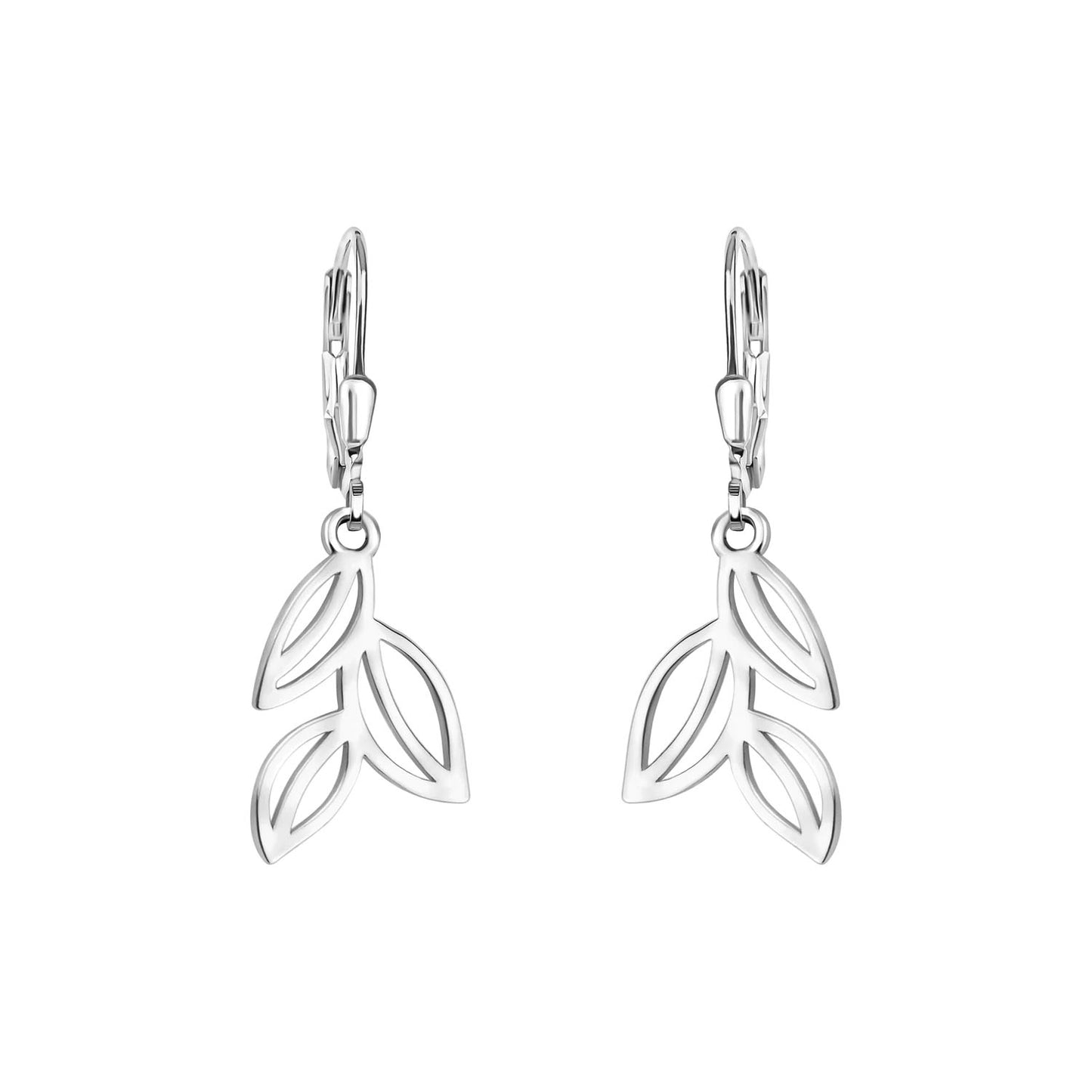 Silver Drop Earrings Rhodium Plated, Leaf Shaped - Amona Jewellery