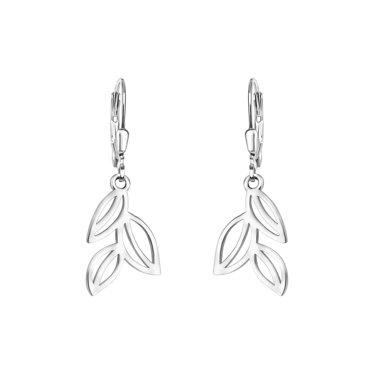 Silver Drop Earrings Rhodium Plated, Leaf Shaped - Amona Jewellery