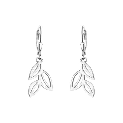 Silver Drop Earrings Rhodium Plated, Leaf Shaped - Amona Jewellery