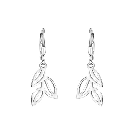 Silver Drop Earrings Rhodium Plated, Leaf Shaped - Amona Jewellery