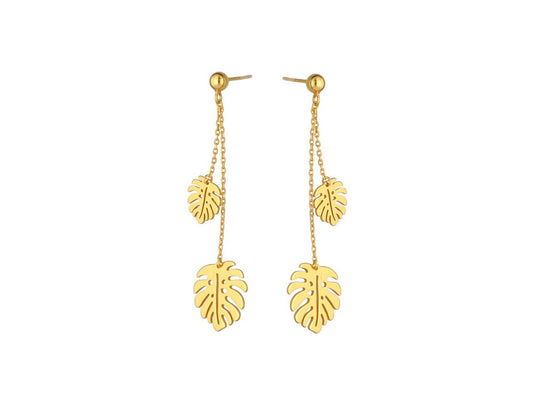 Gold Palm Leaves Earrings - Amona Jewelry