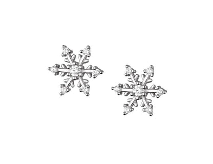 Silver Snowflake Earrings with Zirconia - Rhodium Plated Winter