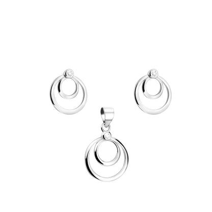 Silver Rhodium Plated Circle Earrings and Pendant with Small CZ - Amona Jewellery