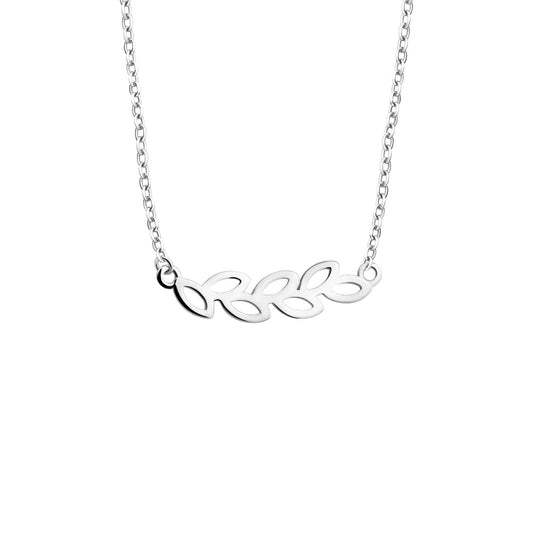 SIlver Rhodium Plated Necklace with Leaf - Amona Jewellery