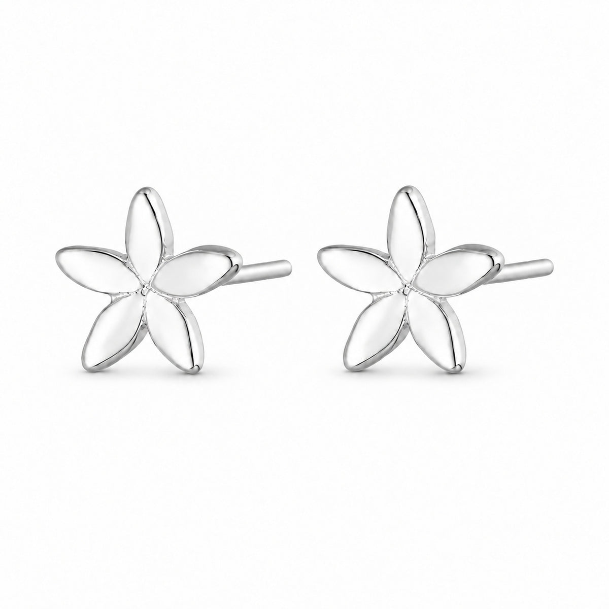 Silver Five Petal Flower Stud Earrings