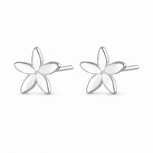 Silver Five Petal Flower Stud Earrings